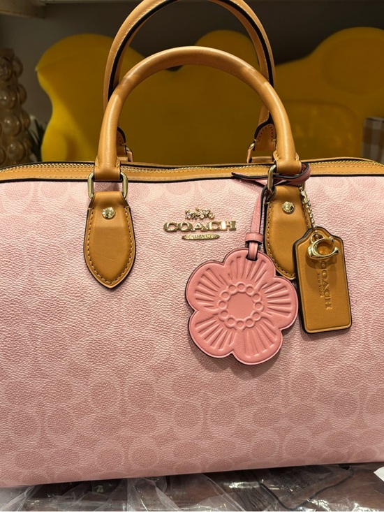 Coach Handbags - COACH Pink Leather Satchel with Tan Trim & Floral Charm